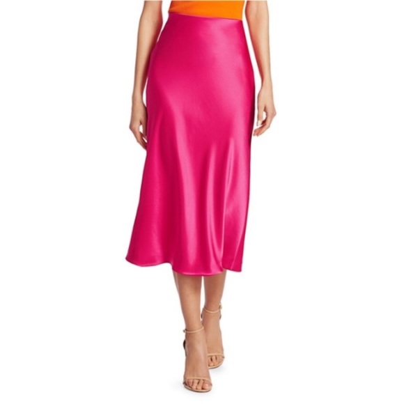 Barbie Pink Satin-Finish Midi Skirt 0092 - Picture 2 of 5